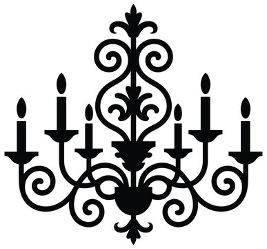 Ornate chandelier silhouette against a white background silhouette