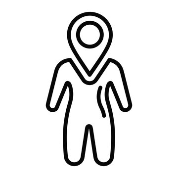 Location pin icon with human body silhouette for personal health tracking and medical localization and patient monitoring in vector