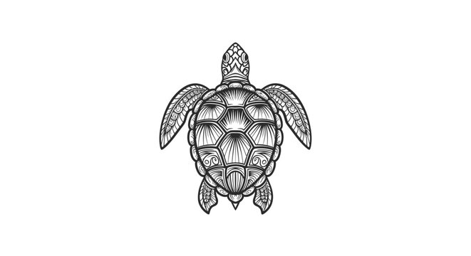 Sea turtle shell pattern top view minimalist line icon.
