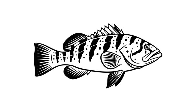 Striped bass fish illustration showing detailed scales and fins.