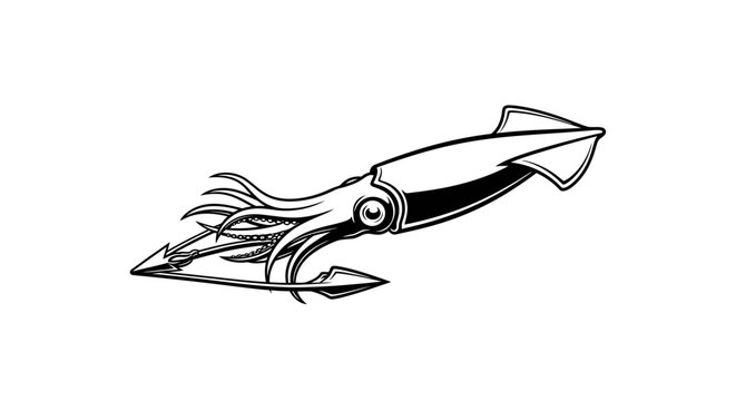 Stylized squid swimming in horizontal profile.