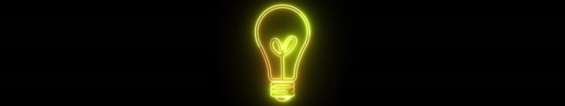 Neon Light Bulb Ultrawide Animation on Black Background, Creative Innovation Concept, Glowing Energy Symbol, Futuristic Technology Icon, Cinematic Motion Graphics Loop in 4K