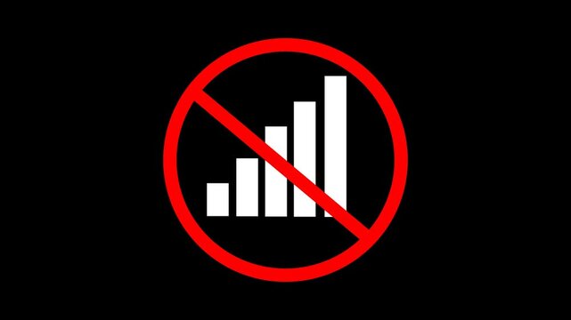 No wi-fi signal no connection bar version with forbidden sign or not allowed sign, don't use data internet connection on transparent background or black background, 4k video