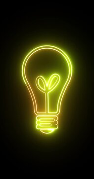 Neon Light Bulb Vertical Animation for Reels Shorts Stories, Creative Idea Symbol, Glowing Innovation Icon, Bright Energy Concept, Futuristic Digital Motion Graphics Loop in 4K