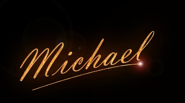 Text featuring the name &ldquo;Michael&rdquo; in gold uppercase font with underlining. Vector text animation on a transparent background with an alpha channel