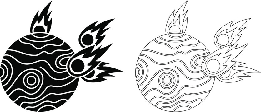 Fireball projectile with comet trails icon design fireball asteroid astronomy explosion celestial collision illustration