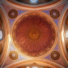 Obraz premium Intricate Dome Interior Architecture with Ornate Patterns and Natural Light.