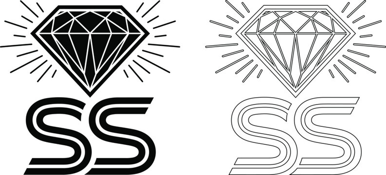 Diamond icon and text logo set in black and white styles with business branding illustration creative precious monochrome isolated identity presentation
