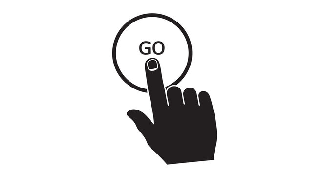 Hand Pressing Circular Button With go Text Silhouette Style