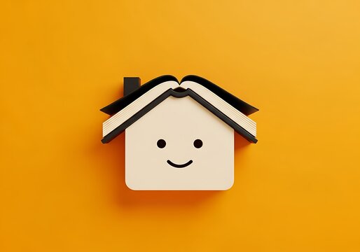 Happy house icon with open book roof concept