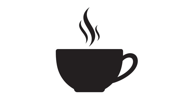 Black Silhouette Of A Coffee Cup With Steam Isolated On White