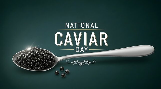 National caviar day celebration with a silver spoon full of black caviar