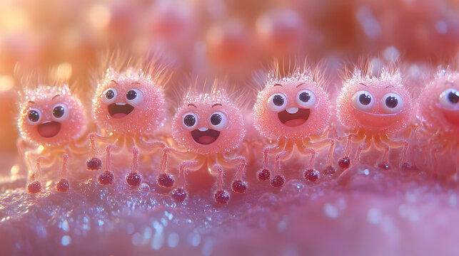 cute pink creatures with big eyes.