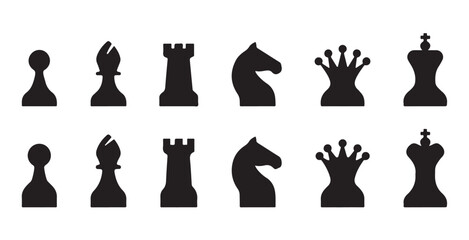 Vector set of chess icons featuring pawn bishop rook knight queen and king pieces. © VANU