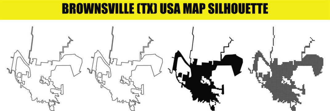 Brownsville texas usa city map silhouette collection showing outlined shape and dotted texture design elements vector.