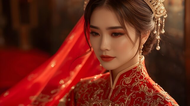 Vietnamese bride wears elegant &aacute;o d&agrave;i with khăn đ&oacute;ng in luxury cultural beauty editorial