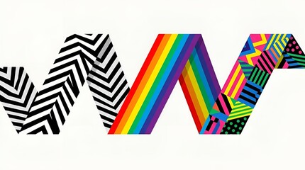 Fototapeta premium Geometric zigzag and rainbow pattern ribbon conceptual design