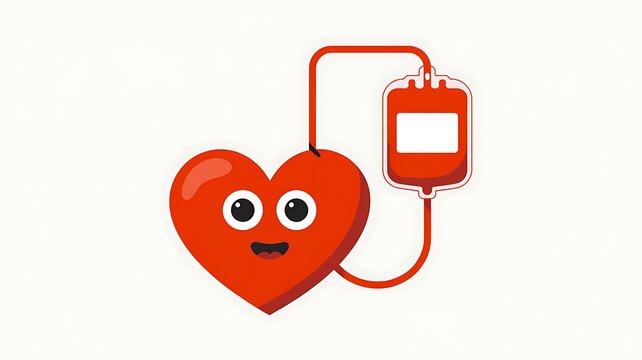 Cartoon heart receiving blood transfusion via iv drip illustration