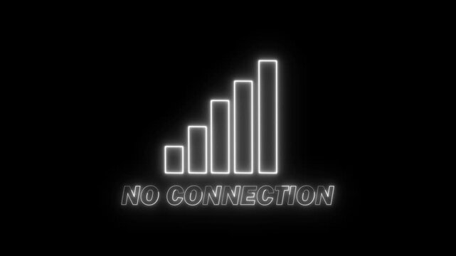 No wi-fi signal no connection bar white neon glowing style, cross icon logo sign information text no connection light trail animation, internet data connection, transparent background