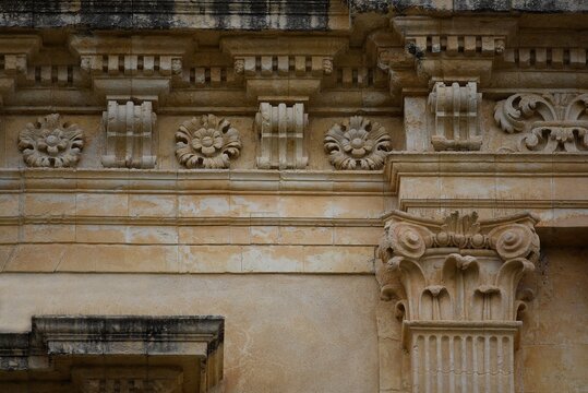 Archaic Corinthian style column and architrave in Noto Sicily, Italy.