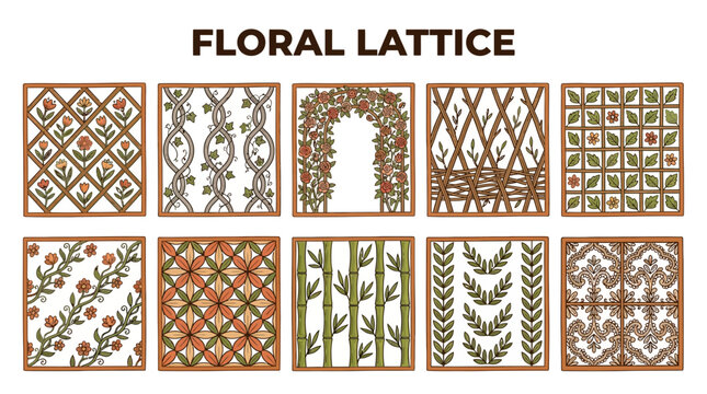 Vintage Floral Lattice Designs Collection Decorative Patterns.