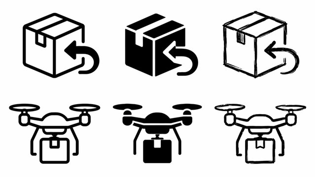 Package delivery and return icons featuring drones