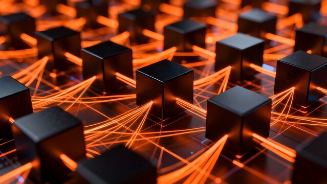 Abstract pattern of glowing lines and cubes