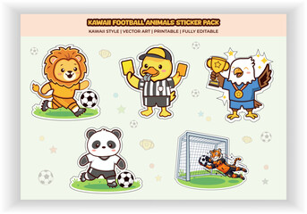 Fototapeta premium Cute Animal Football Team Sticker Pack Cartoon Vector Design