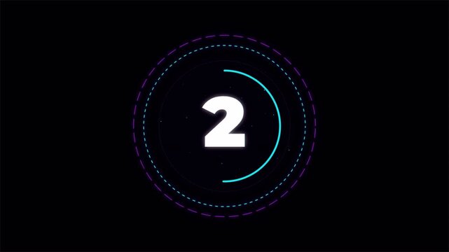 Glitching circular 5 second countdown animation, futuristic digital timer 4k video