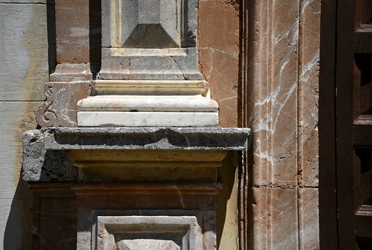 Neoclassical style marble pilaster base in Savoca Sicily, Italy.