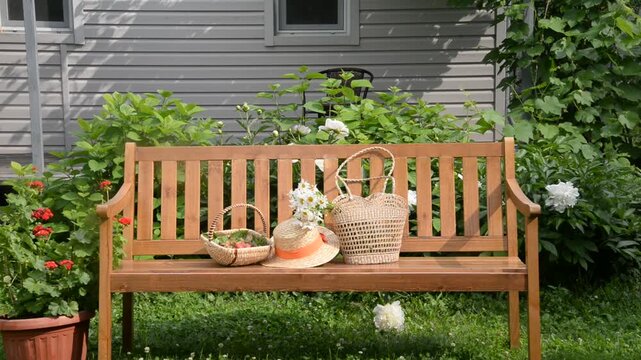 wooden bench in garden