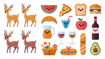 Fototapeta premium Colorful cartoon icons set featuring animals, food, and objects in a playful style Vector