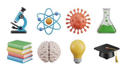 Colorful educational icons set featuring science, medicine, and creativity Vector © AZIFA