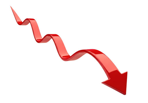 Red downward zigzag arrow vector illustration
