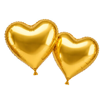Two golden heart balloons image Isolated on Transparent Background