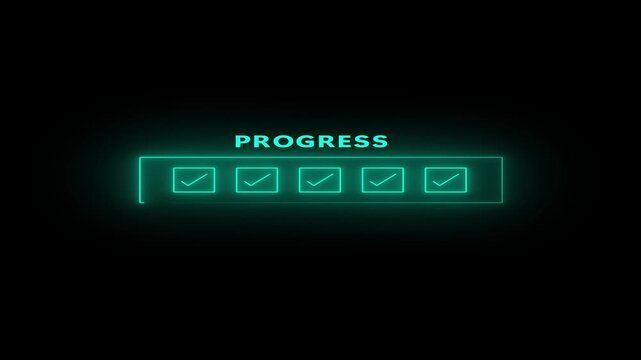 Progress bar with checkmarks and empty box on black background.