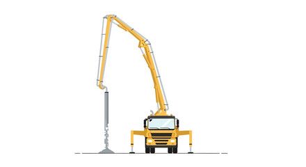 Fototapeta premium Concrete pump truck with extended boom arm on white background