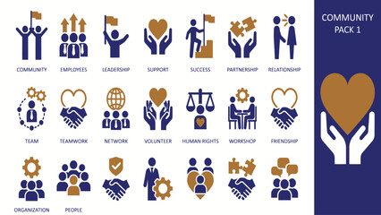 Fototapeta premium Modern vector icon set for community teamwork and social responsibility concepts