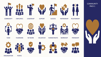 Fototapeta premium Set of community and teamwork icons flat vector design for social responsibility