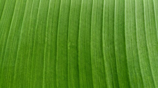 macro top-down perspective of a fresh green banana leaf surface capturing detailed vertical veins and organic textured lines in daytime