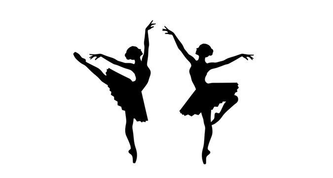Ballet dancers silhouette on transparent background