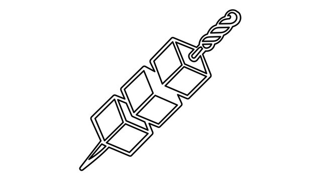 Clean minimalist vector illustration of bite-sized cheese cubes held by a toothpick, suitable for dairy shop logos or food service icons with a high-quality scalable linear design style.