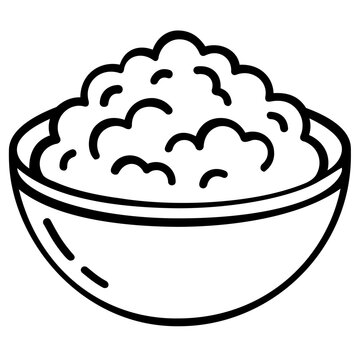 Minimalist vector icon of a small bowl filled with lumpy cottage cheese, flat illustration of healthy dairy product for nutritious breakfast, simple line art isolated for organic food design.