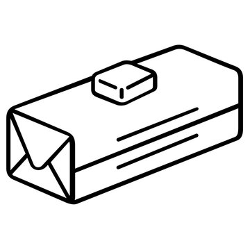 Sleek line art vector icon of a wrapped rectangular butter stick, elegant illustration of a fundamental cooking ingredient for professional culinary applications and healthy food marketing.