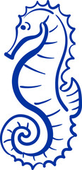 Sea horse hand drawing in blue ink. Pelagian sketch. © Katerinjiyuu