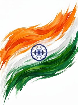Indian national flag waving in wind with vibrant colors and Ashoka Chakra symbol on white stripe