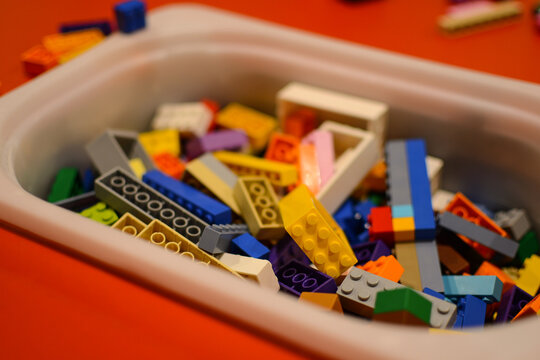 Lego construction set. Background made of colorful Lego bricks.