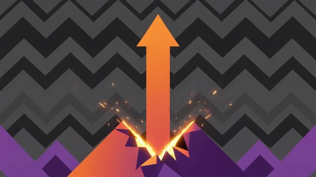 Orange arrow breaking through dark geometric ground in this energetic business motion video graphic animation