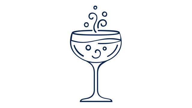 Stylish champagne flute glass vector icon illustration with rising bubbles in a minimalist line art style. Perfect for high-end bar branding, celebration graphics, and wedding decor icons.