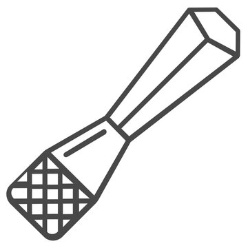 Drink muddler with a grooved base vector icon for cocktail preparation and bartending tool illustration, minimalist line style for mojito recipes, bar menus, and professional mixology equipment.